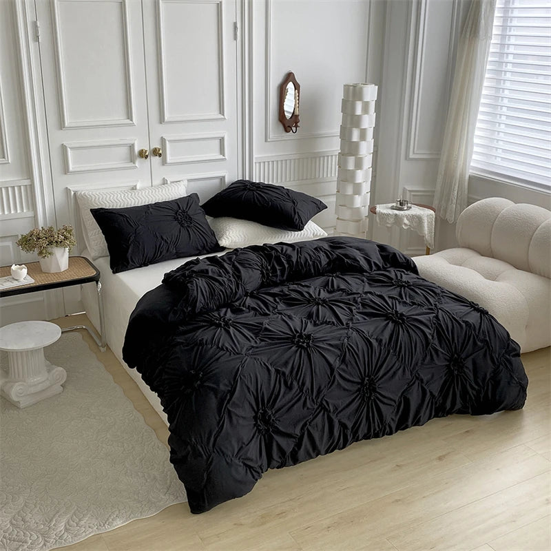 3D Twist Flower Pinch Pleated Bedding Set | Luxury Duvet Cover Queen & Double Size