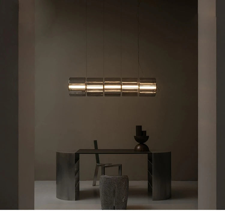 Nordic LED Pendant Light Smoke Gray Glass | Long Stripe Hanging Lamp for Dining Room