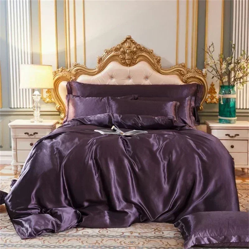 Natural Mulberry Silk Bedding Set | Luxury Satin Duvet Cover & Sheets King Queen