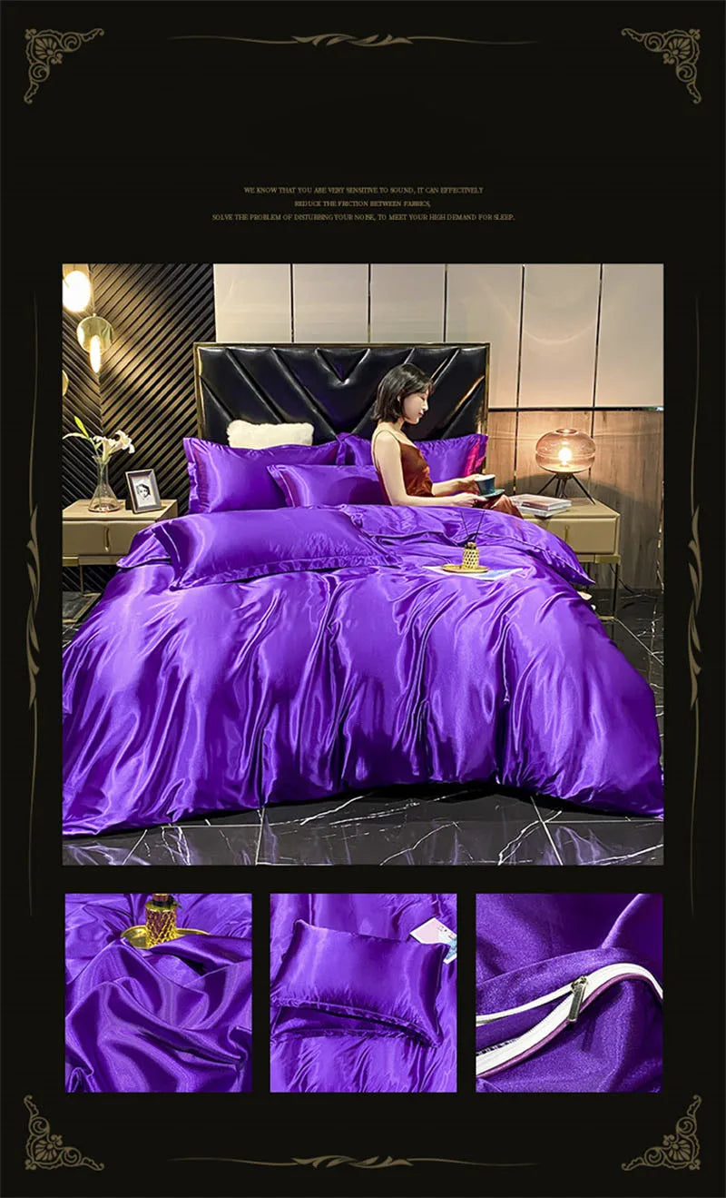 Natural Mulberry Silk Bedding Set | Luxury Satin Duvet Cover & Sheets King Queen