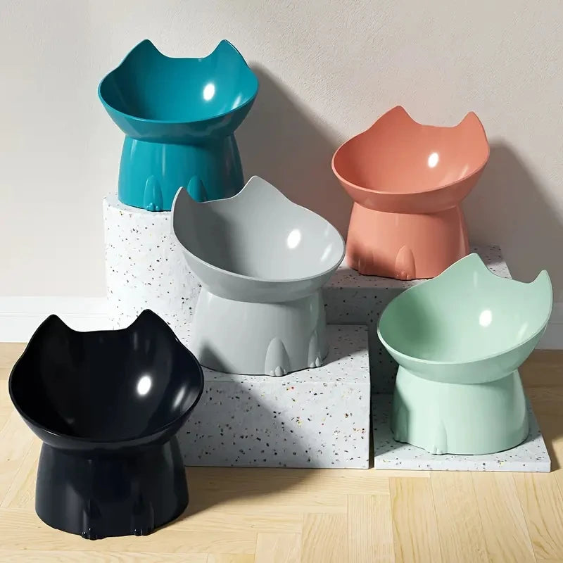 Elevated Anti-Tip Cat Bowl | Raised Tilted Feeding Dish for Neck Protection
