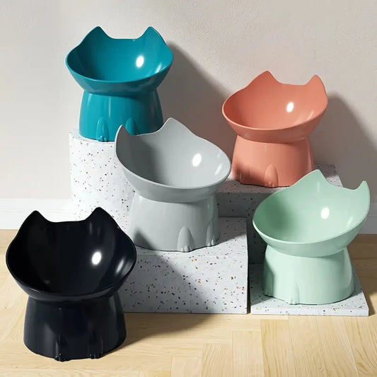 Elevated Anti-Tip Cat Bowl | Raised Tilted Feeding Dish for Neck Protection