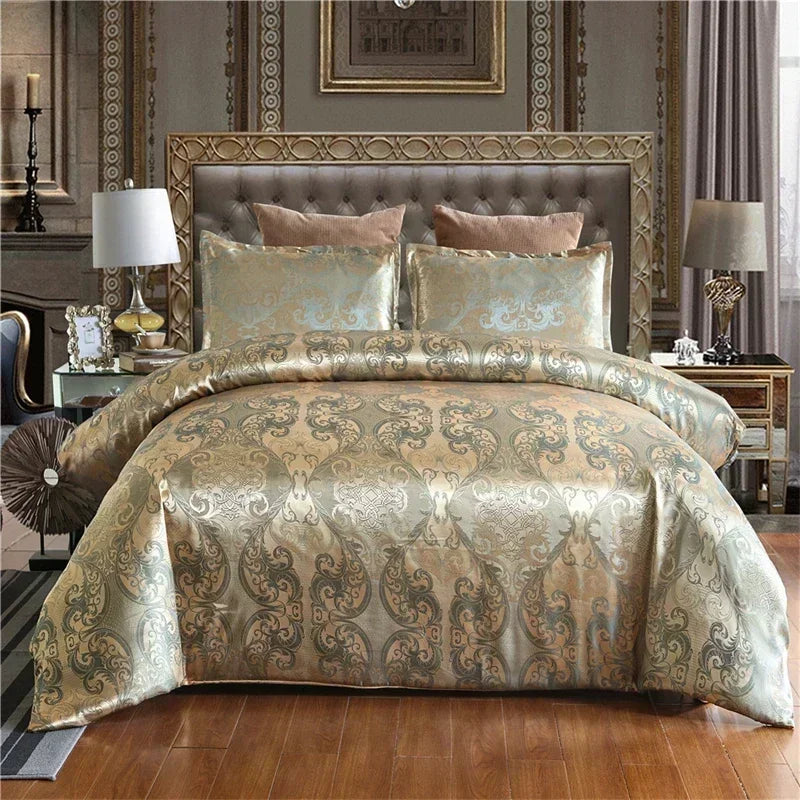 Luxury Satin Jacquard Duvet Cover Set | European Wedding Bedding King Queen Size